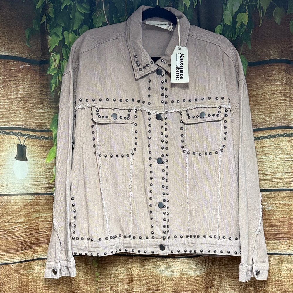 Savanna Jane Studded Light Purple Jean Jacket